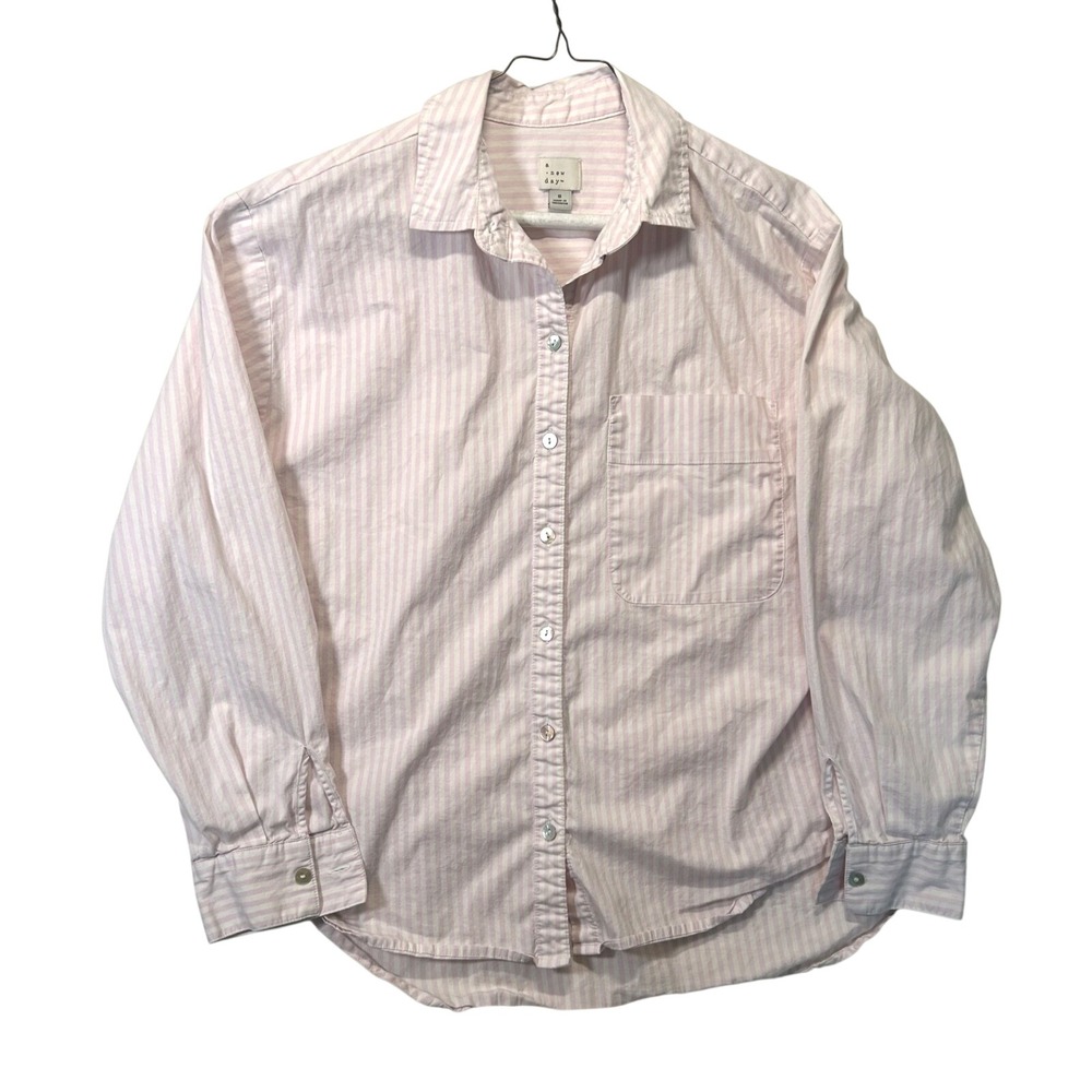 Women's Size S Pink And White Striped Shirt Barbie Core Cottage Core Granny Core
